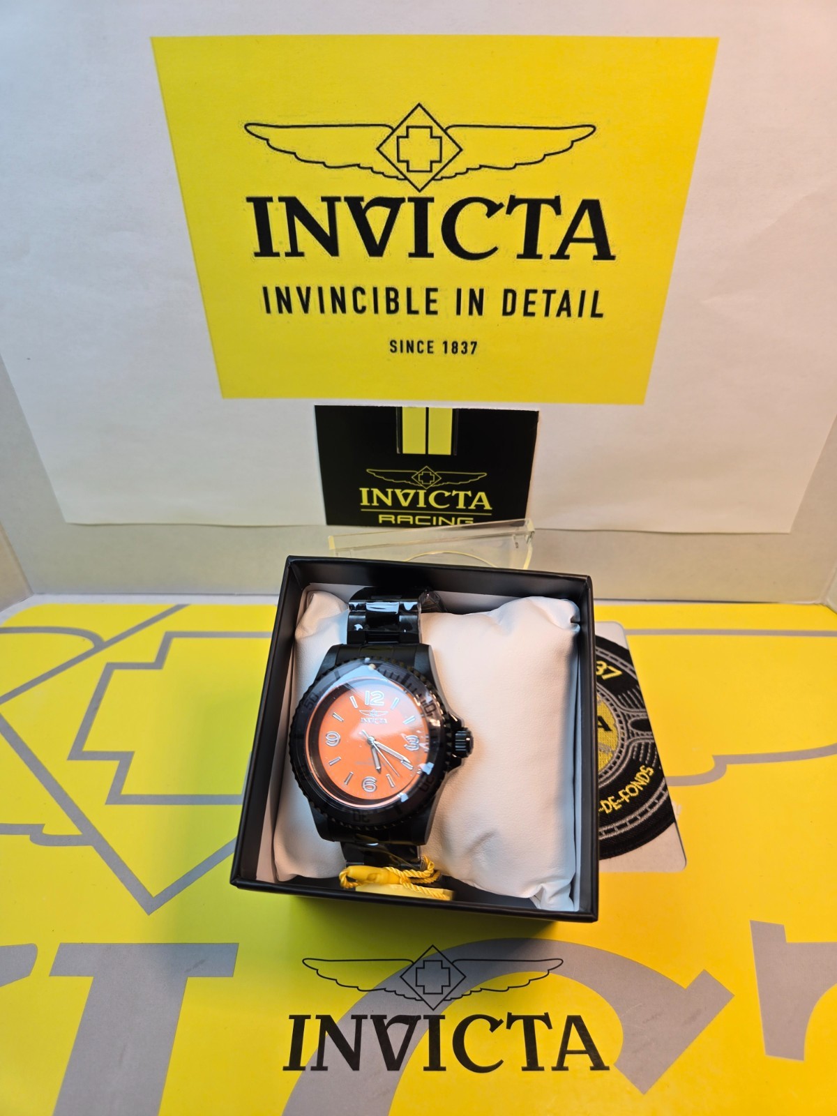 Invicta Specialty Men’s Watch 41mm Black with Black Bezel & Orange Dial NEW