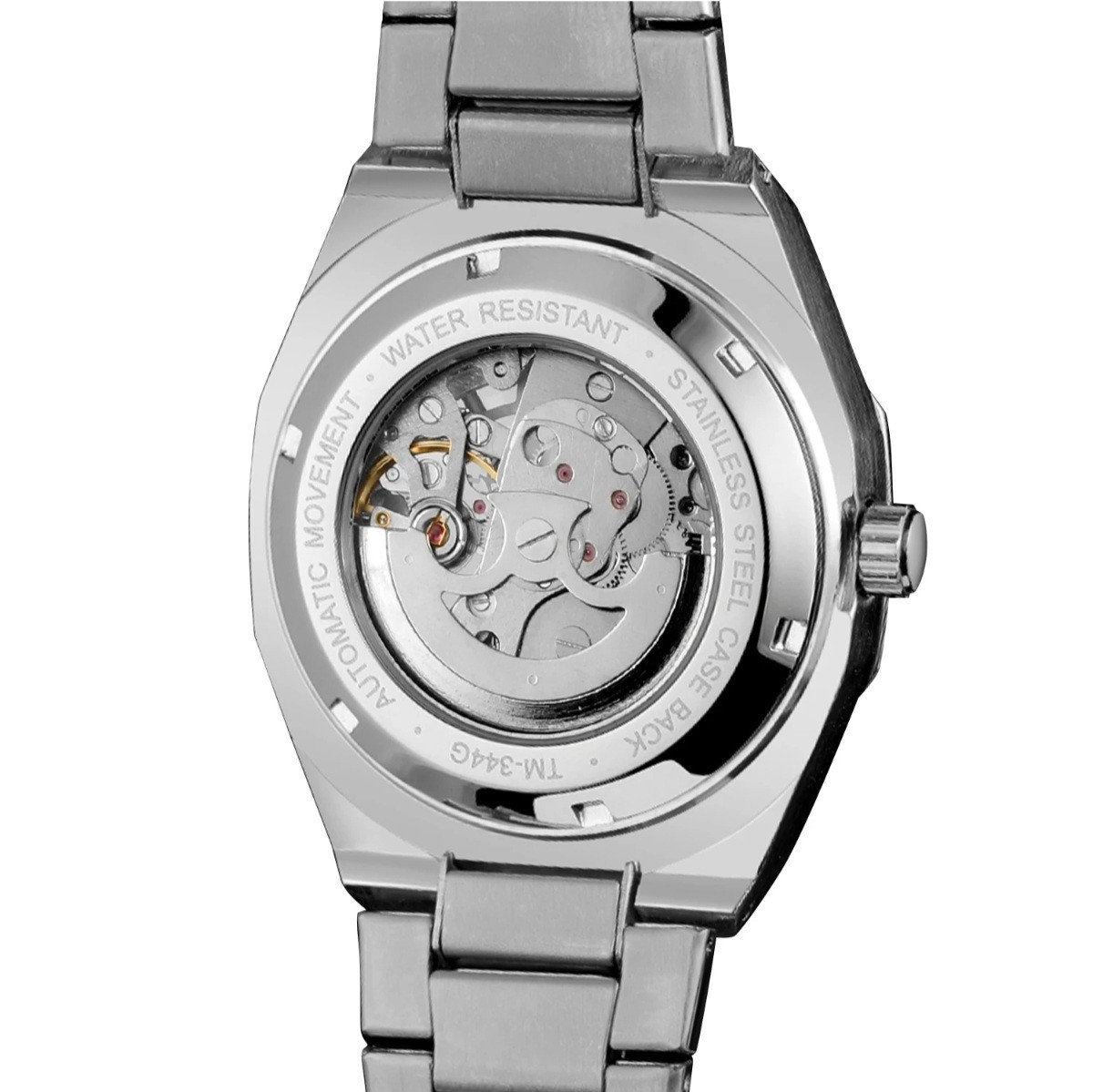 Men Skeleton Automatic Mechanical Watch Octagonal Case Stainless Steel Bracelet