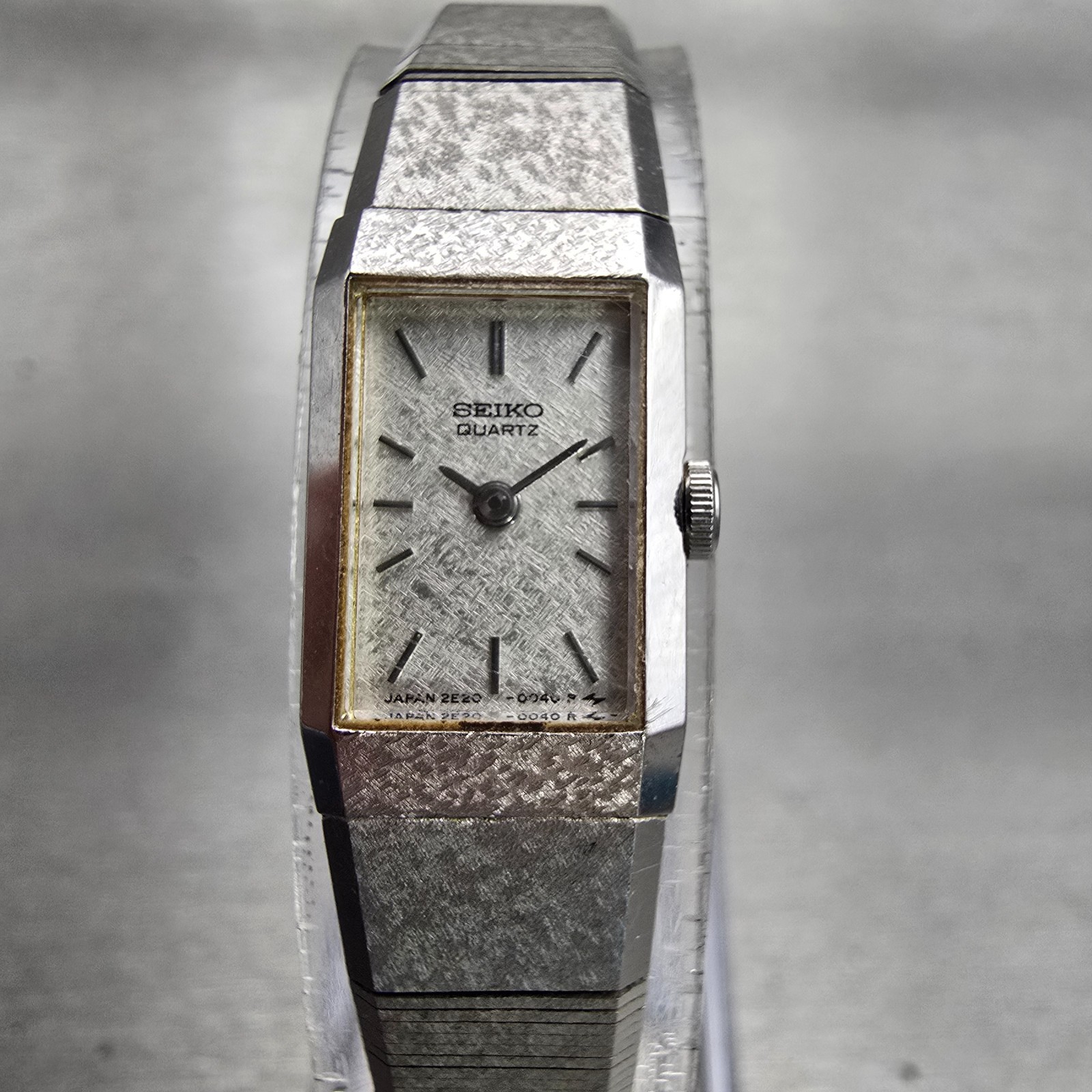 Seiko Watch Women 12mm Silver Dial Silver Tone Rectangle 2E20-5029 New Battery