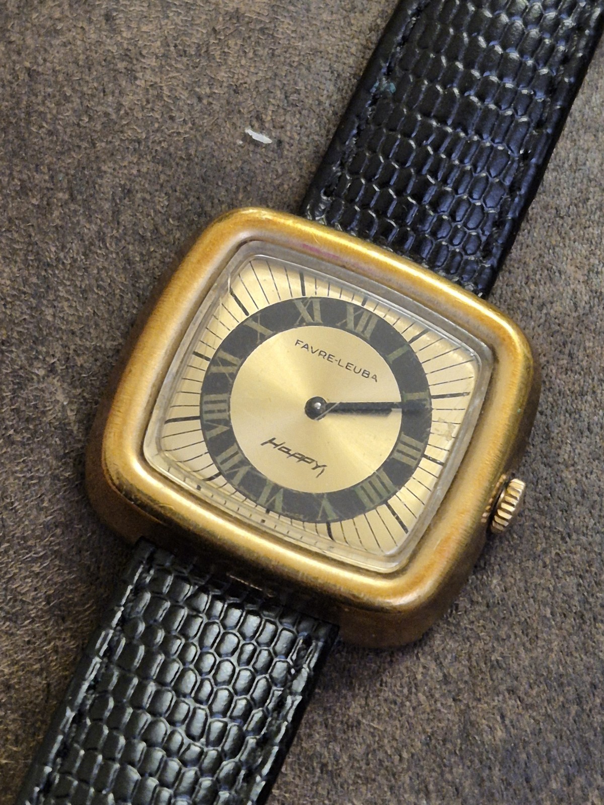 Vintage Rare Favre Leuba Happy Gold Plaque Watch 30 mm Working