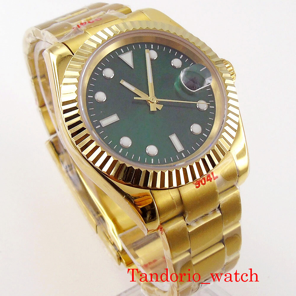 39mm Bliger Green Dial Gold Plated Sapphire Glass NH35 MIYOTA 8215 Movement