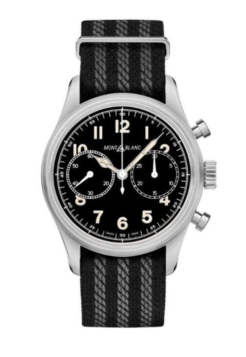 NEW MONTBLANC 1858 STEEL AUTOMATIC CHRONOGRAPH BLACK DIAL #117835 ~ $4,600