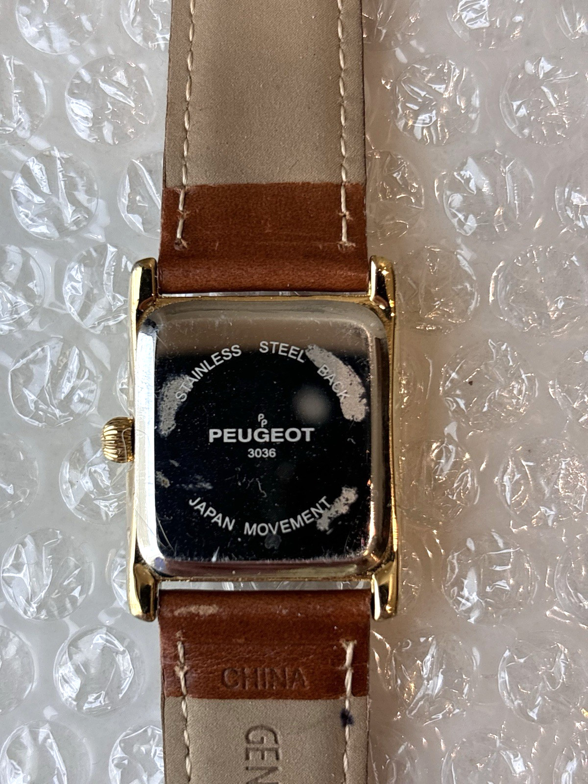 Peugeot Women’s Tank Watch Blue Hands Leather Band, Gifts for Her
