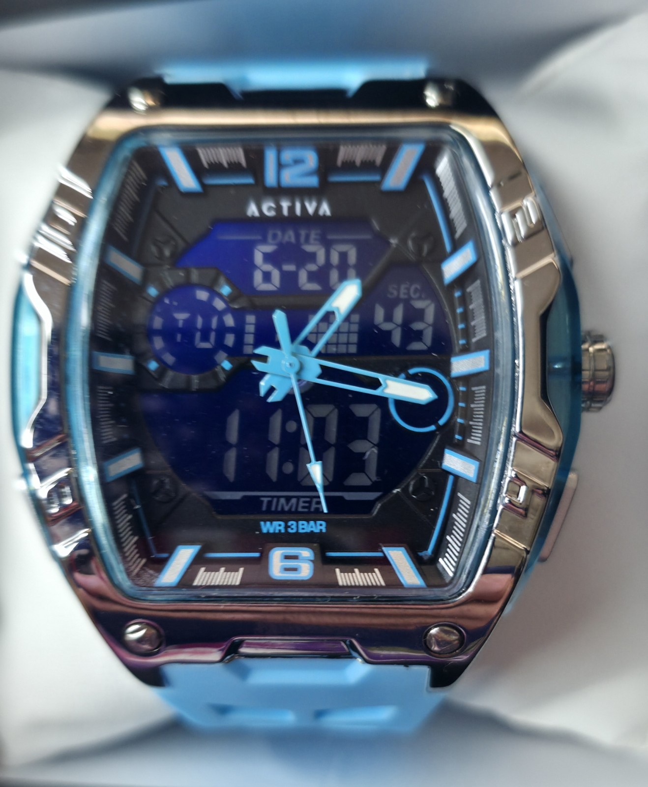 Activa X Invicta Digital Men’s Watch – 50mm, Light Blue ACW8131-002 New