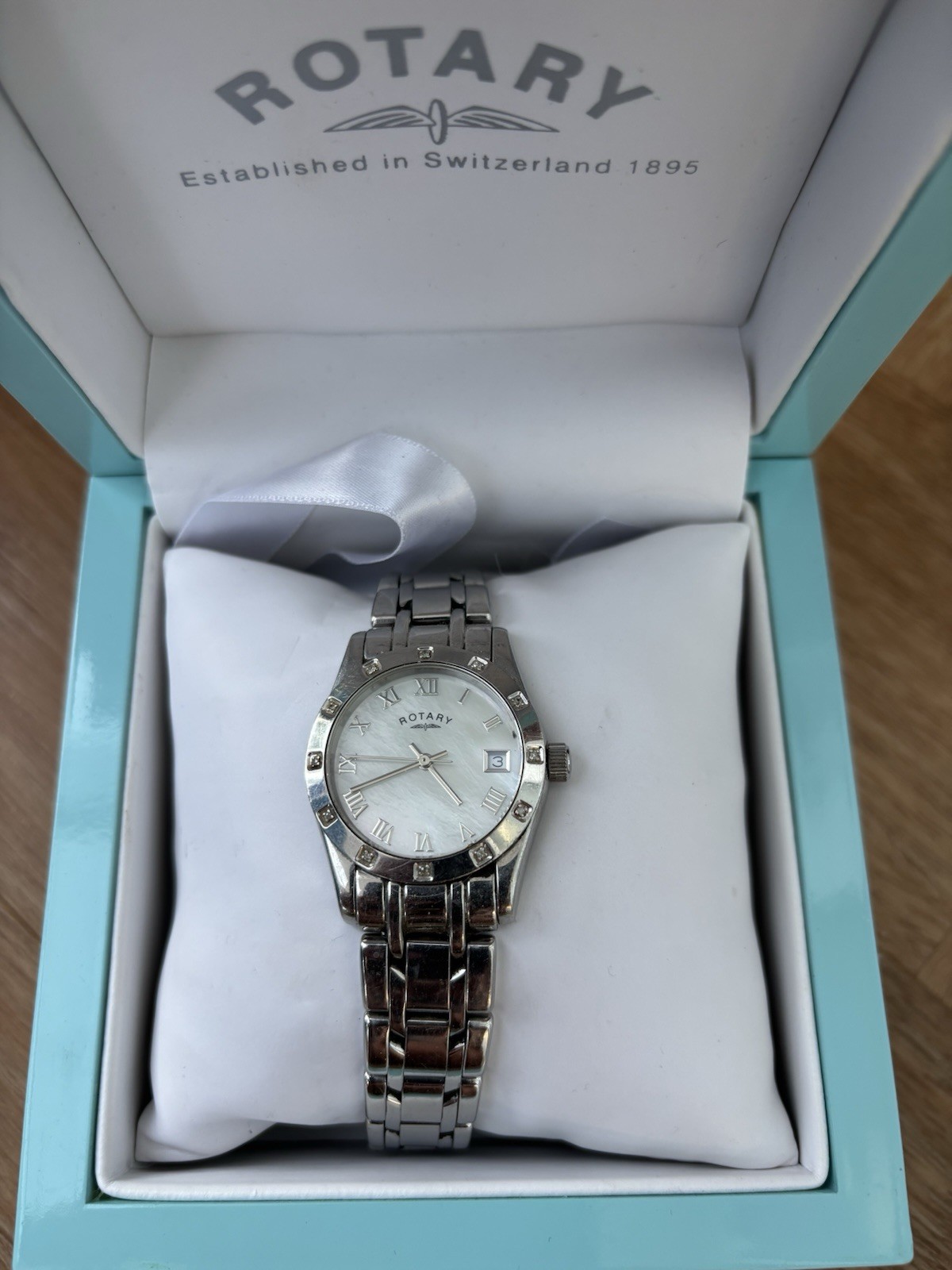 Rotary Rocks Ladies Mother Of Pearl Face 12 Diamond stainless steel watch