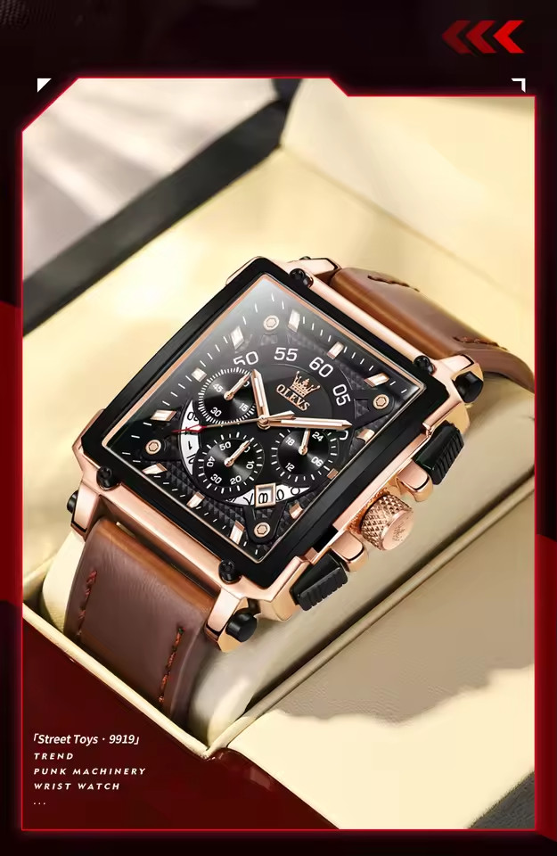 OLEVS 9919 Square Quartz Wristwatch  Waterproof Luminous Sports Men’s Watch