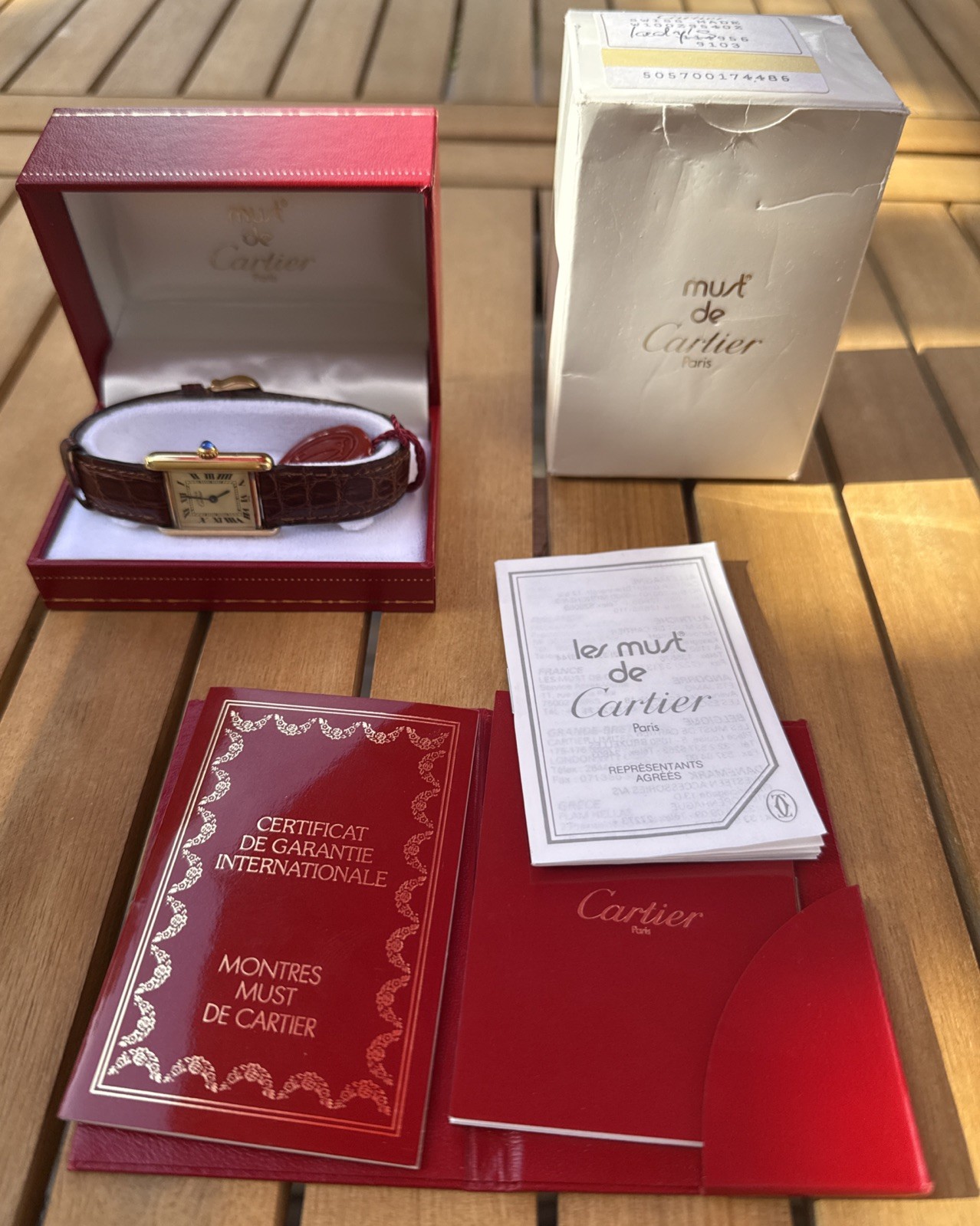 Vintage Must de Cartier Tank 5057001 Vermeil SM Quartz Womens Watch Box Inserts