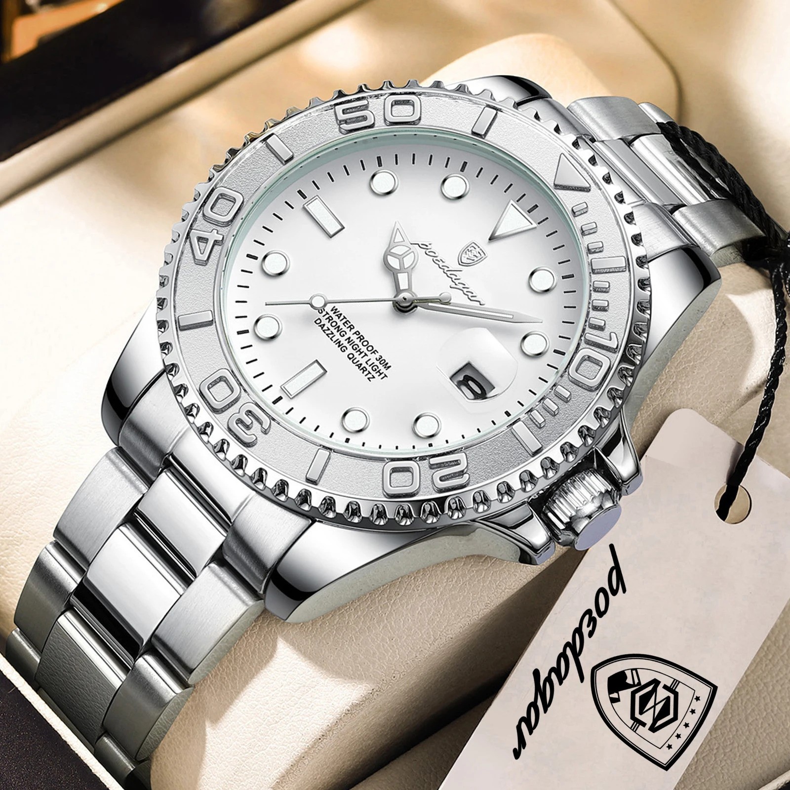 POEDAGAR Men Business Watch Waterproof Stainless Steel Date Luminous Waterproof
