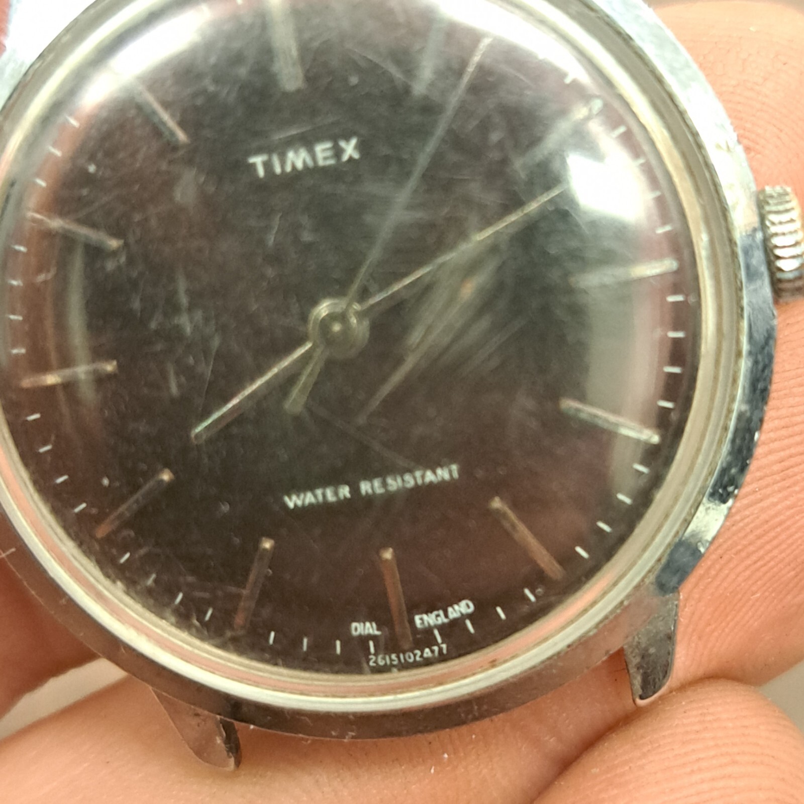 VINTAGE 1977 TIMEX WATCH DARK BROWN ENGLAND DIAL 2615102477 WORKING FREE SHIP