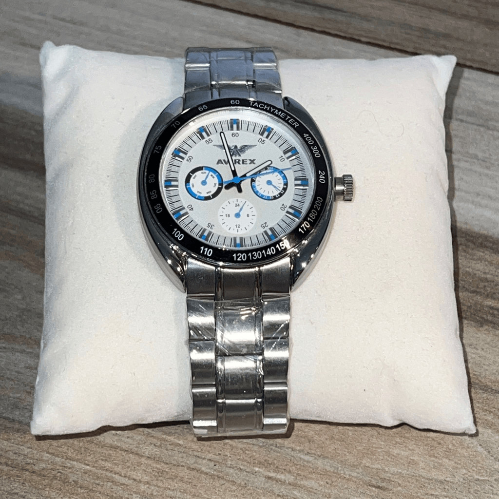 Avirex technical SilverTone vintage watch with blue accents new battery and NWT