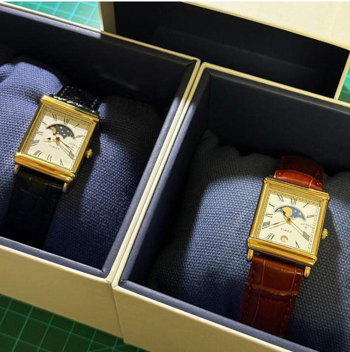 Timex x Noah Moon Phase Watch Brown Gold Leather Rectangular New Limited