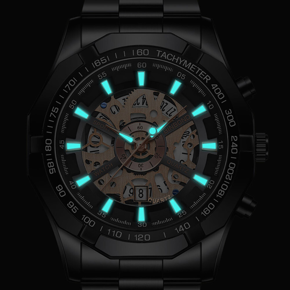 BINBOND Luxury Mens Stainless Steel Wtach Waterproof Date Quartz Wrist Watches
