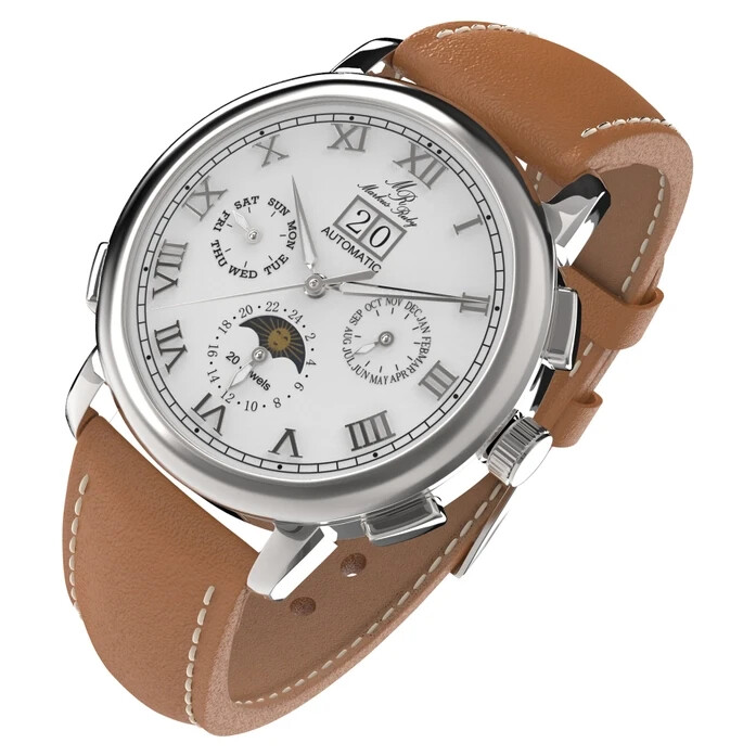 Markus Ruby Moonphase Automatic Men’s Wrist Watch (Brown Leather Strap)