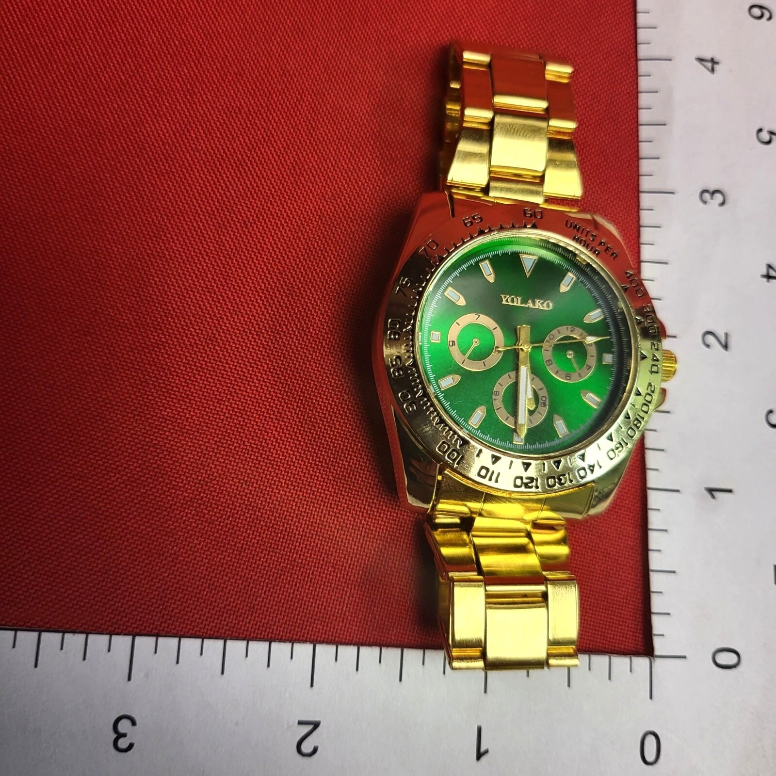 Yolako Watch Luxury Mens Green Gold Metal Round Pointer Quartz Watch Fancy