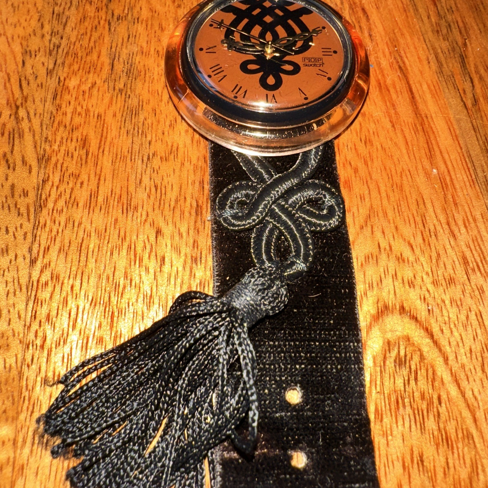 1995 Swatch Pop Smooth Velvet PMB102 Midi Rose Dial Black Velvet Strap Watch