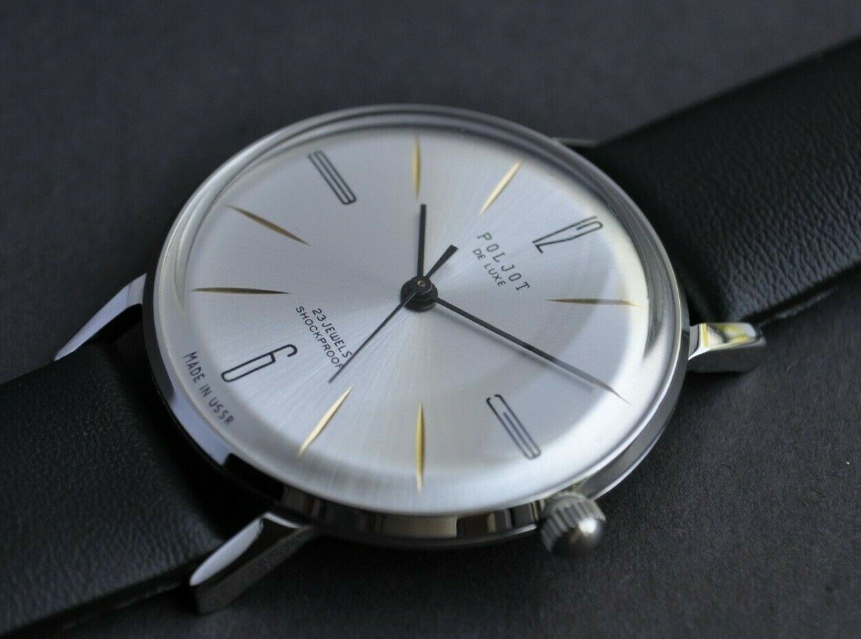 New POLJOT De LUXE New! Extra SLIM Watch Mens Vintag 1970 Case Stainless Steel
