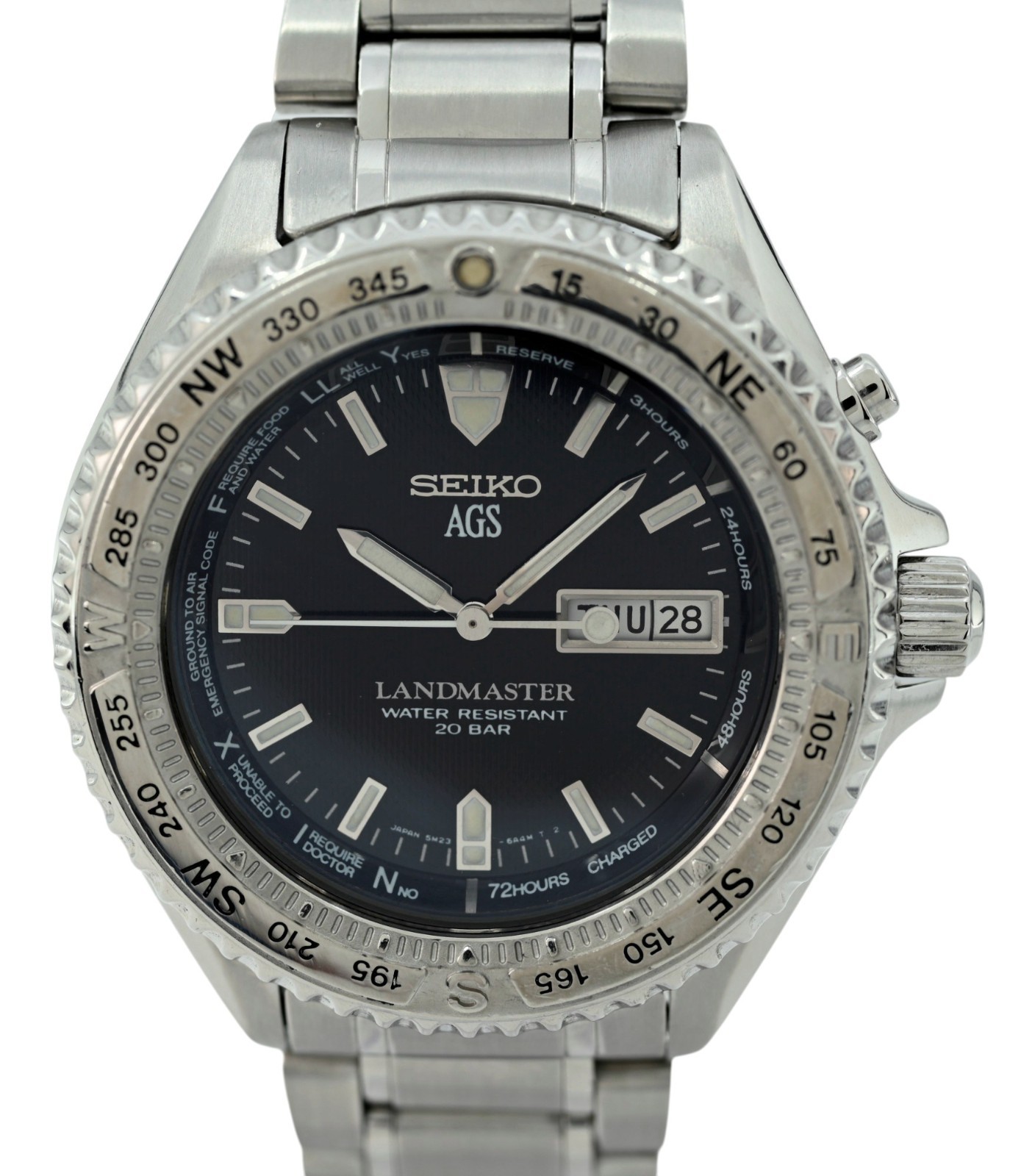 Seiko 41mm Men’s Kinetic Landmaster SBBW005 One Piece Case Black Watch 5M23-6A20