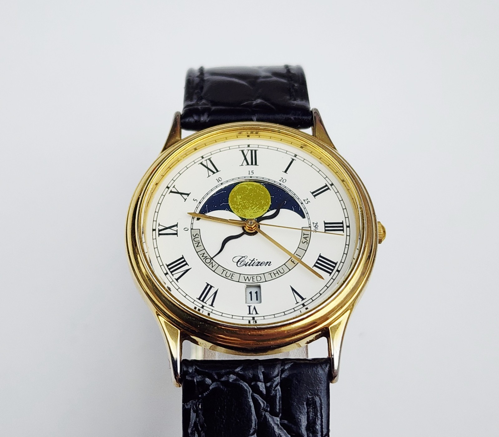 Men’s JAPAN Vintage 1988 MOONPHASE Gold Plated Watch CITIZEN 2870-268393