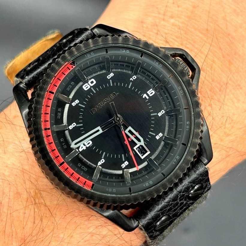 Diesel Rollcage DZ1728 Black Dial Canvas Leather Men’s Watch 46mm