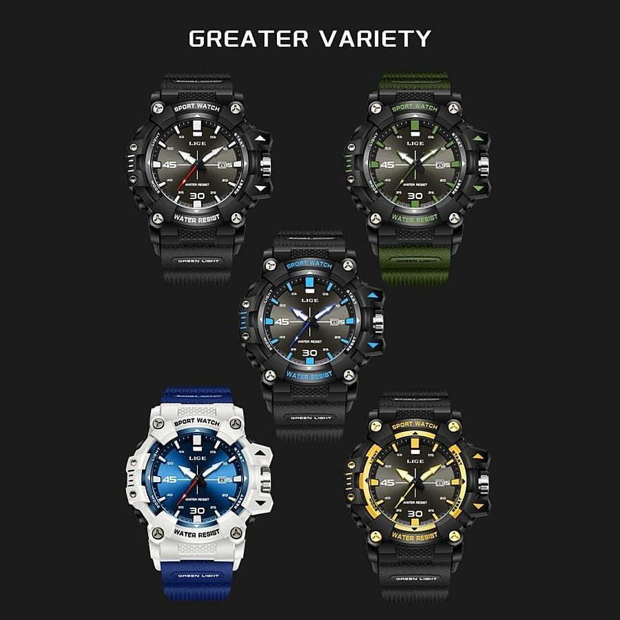 LIGE Men Watch Big Dial Quartz Analog Date Luminous Waterproof Sports Wristwatch