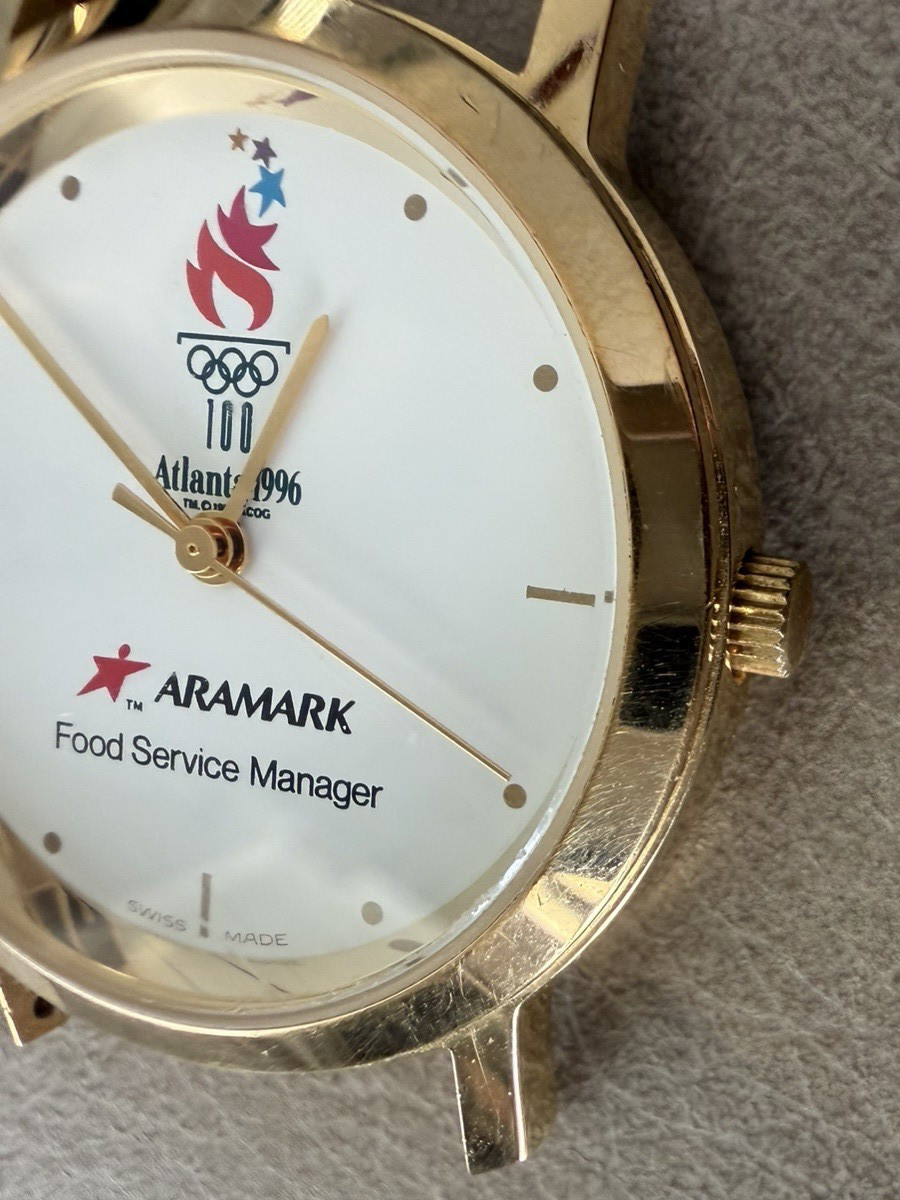 VINTAGE ARAMARK FOOD SERVICE MANAGER GOLD-TONE WATCH FACE 1996 ATLANTA OLYMPICS