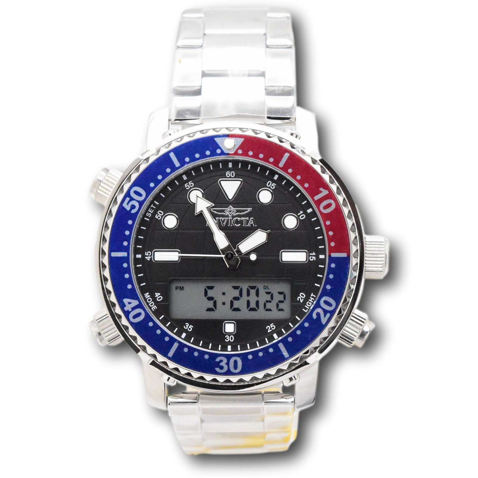 Invicta Pro Diver 46.5mm Men’s Pepsi Bezel Ana-Digi Dual Time Watch 48371