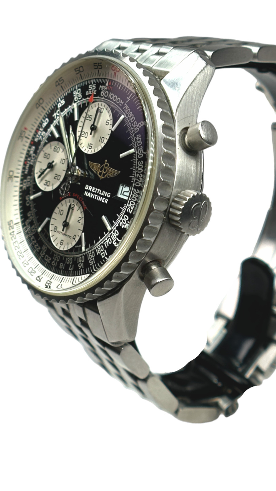 Breitling Navitimer Men’s Black Watch with Baton Indexes Stainless Steel…