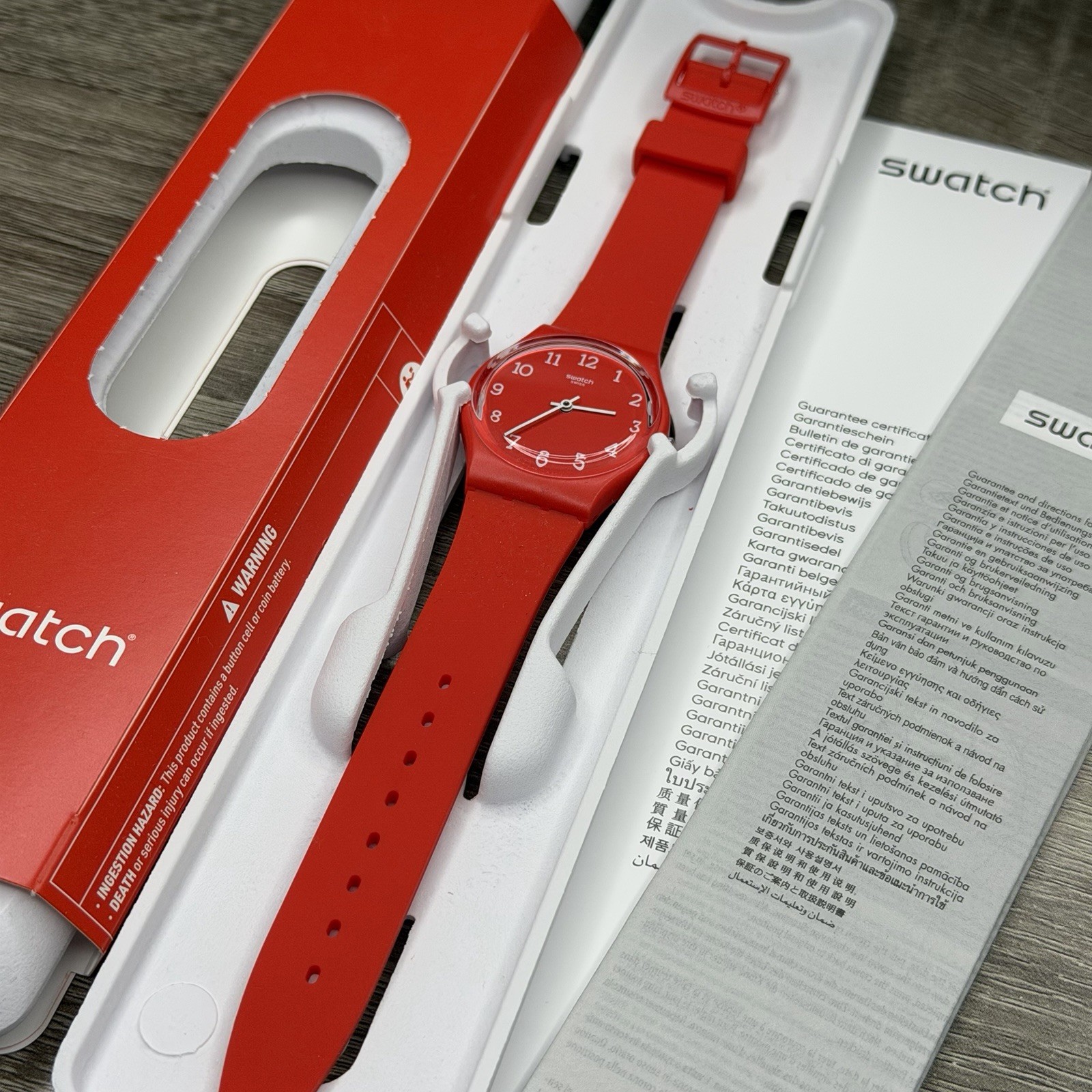 NEW✅ Swatch SUNETTY Red Silicone Number Dial Women’s 34mm Watch GR175