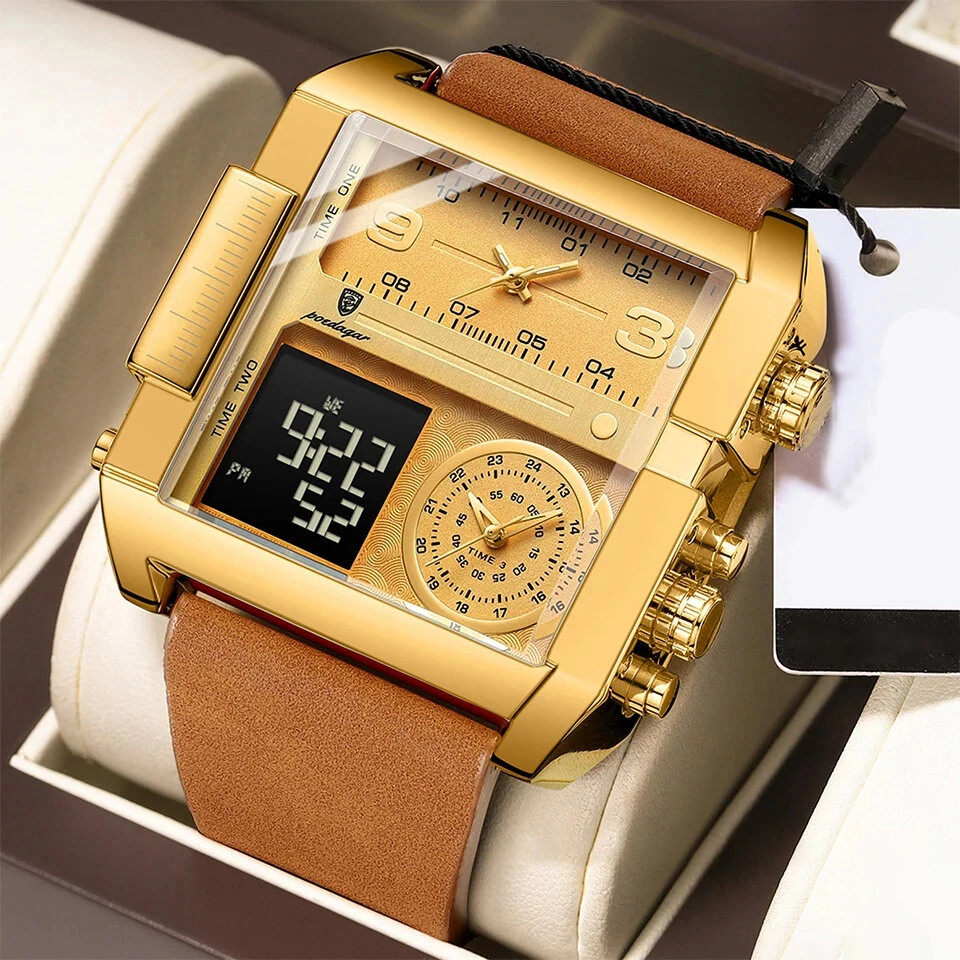 POEDAGAR Luxury Men Quartz Watch Fashion Rectangle Sport Watch Waterproof Multif