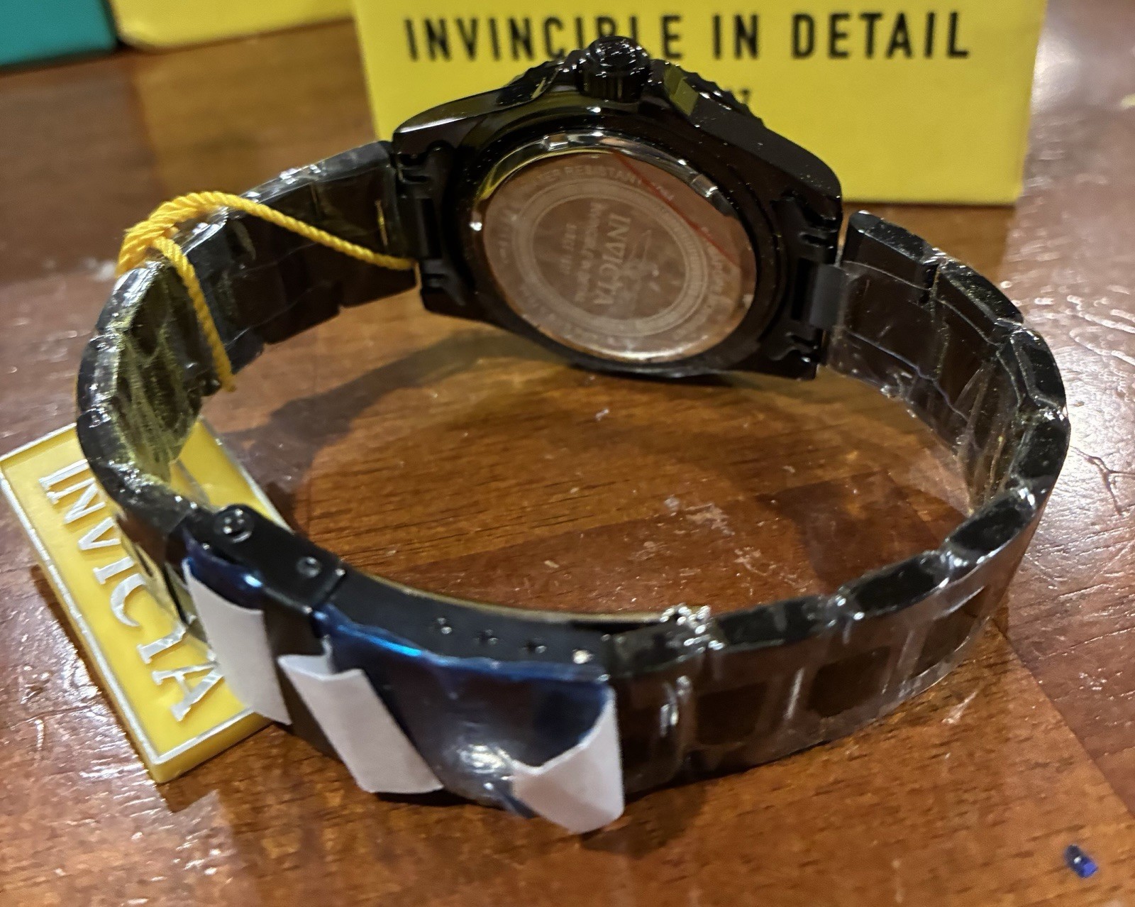 Invicta Specialty Men’s Quartz Watch Orange Dial Black Steel Bracelet 50m Box