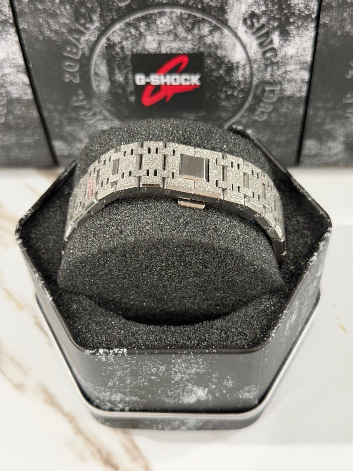 Casio GA-2100 G-Shock Watch – Sandblasted Silver Frosted – Blue Dial
