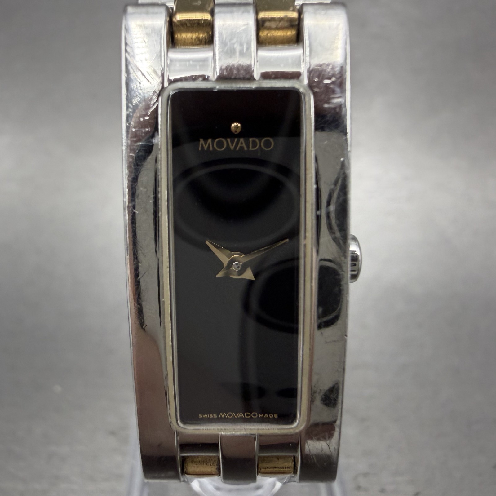 Movado Esperanza Tank Watch Women 14mm Black Dial Two Tone Rectangle New Battery