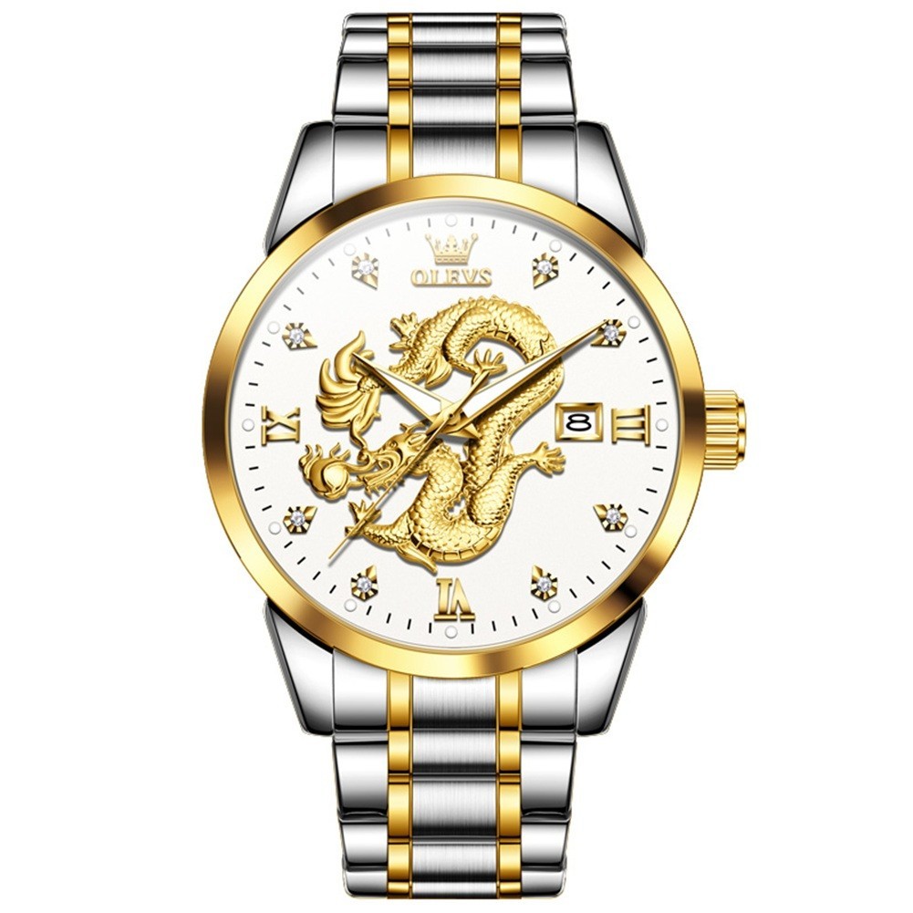OLEVS 3D Dragon Japan Movement Luxury Classics Men Gift Quartz Wristwatch 3619