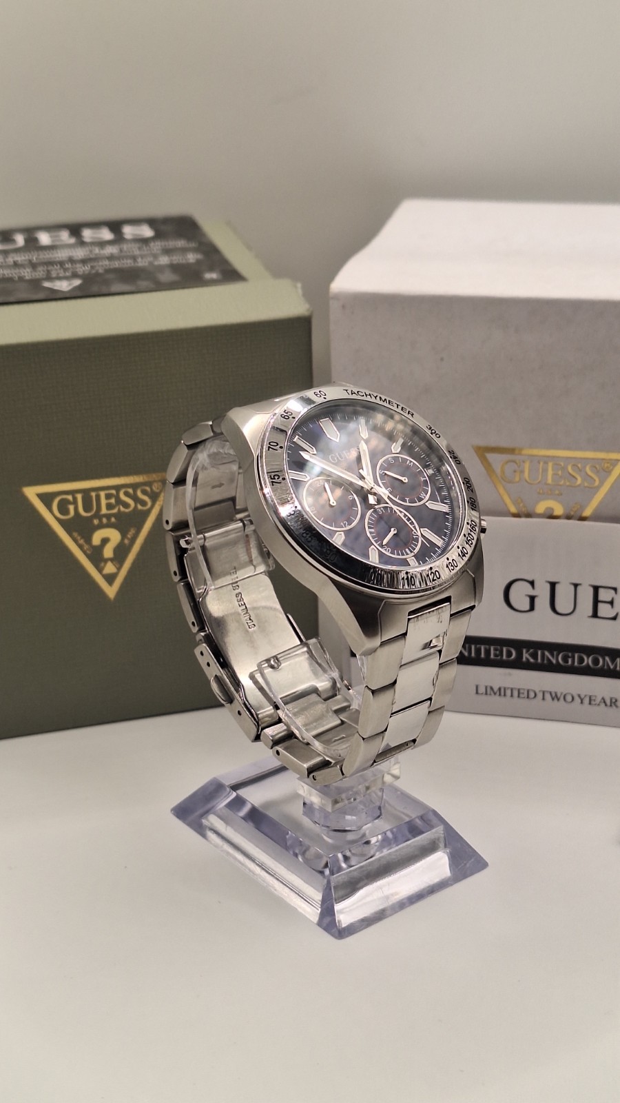 GUESS Altitude Mens Silver Chronograph Watch With Blue Dial – GW0329G1