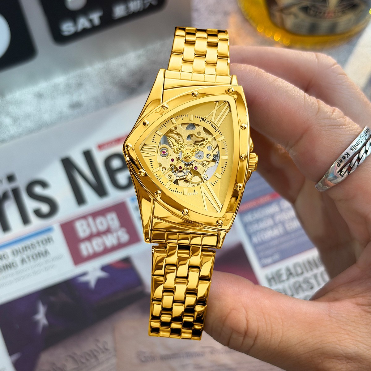 Men’s Triangular Skeleton Watch — Fully Automatic Mechanical, Water-Resi