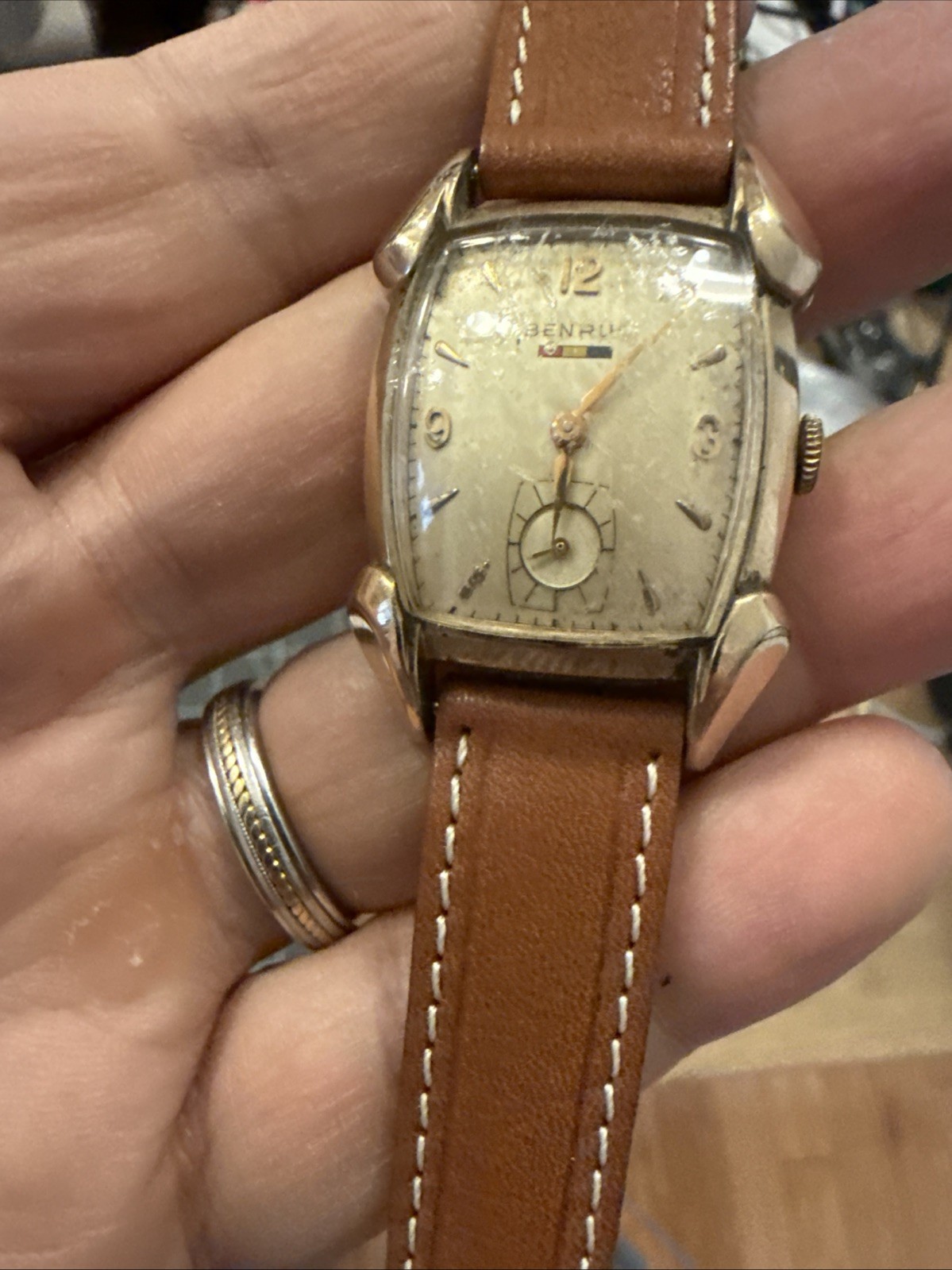 10K Gold Filled Benrus Tank style Vintage watch sub second Fancy lugs