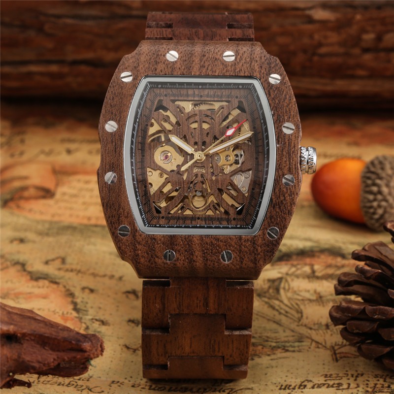 Men’s Wood Automatic Watch Full Wooden Bracelet Wristwatch Folding Clasp Gifts