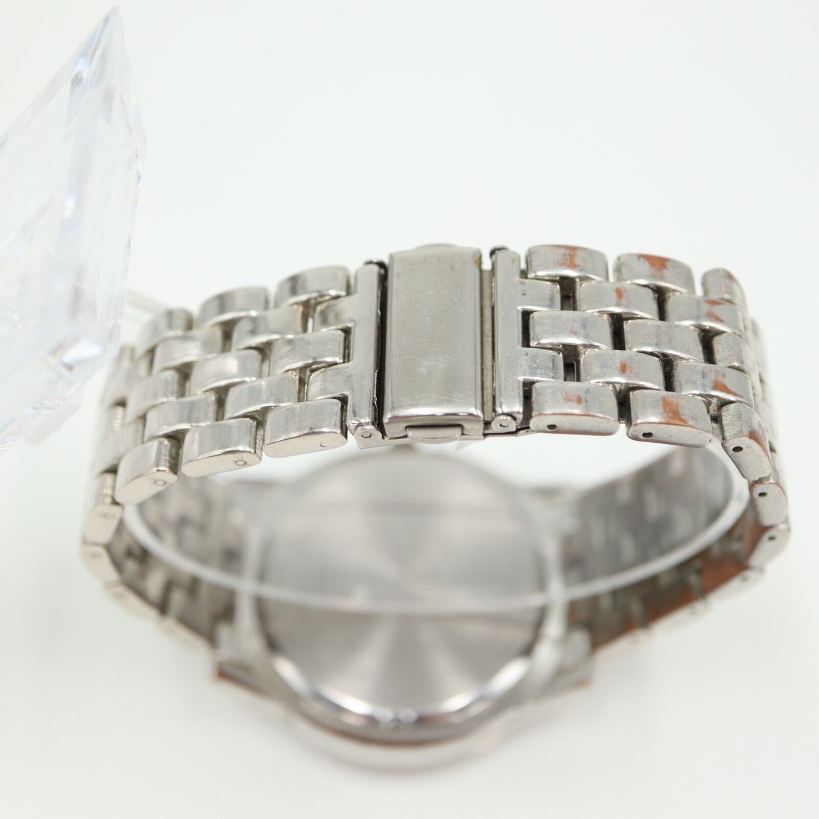 Chrome Mens Watch 45mm Silver Tone Black Gray Dial Stainless Steel w New Battery