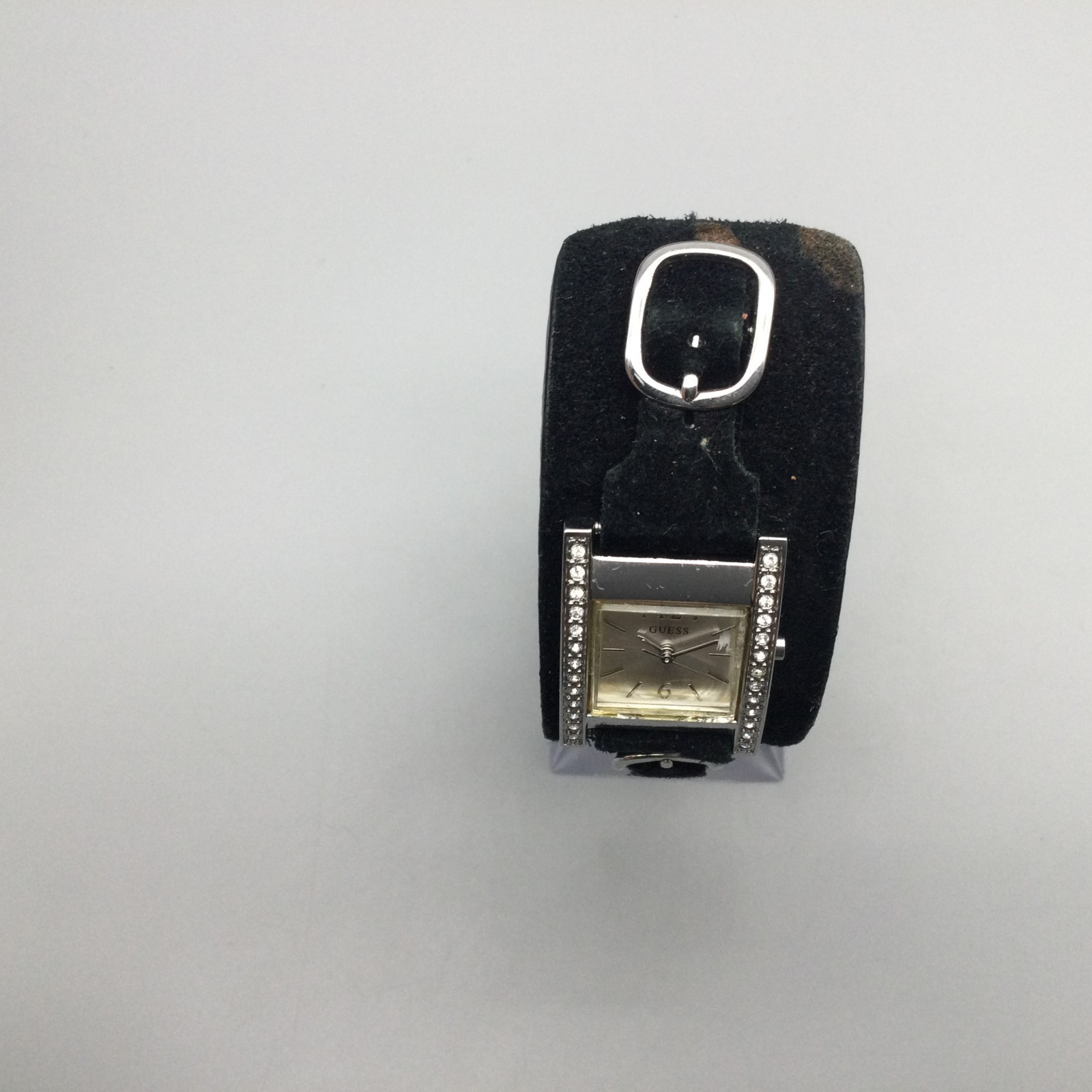 Guess Watch Women G66222L 22mm Silver Tone Bling Black Leather Band New battery