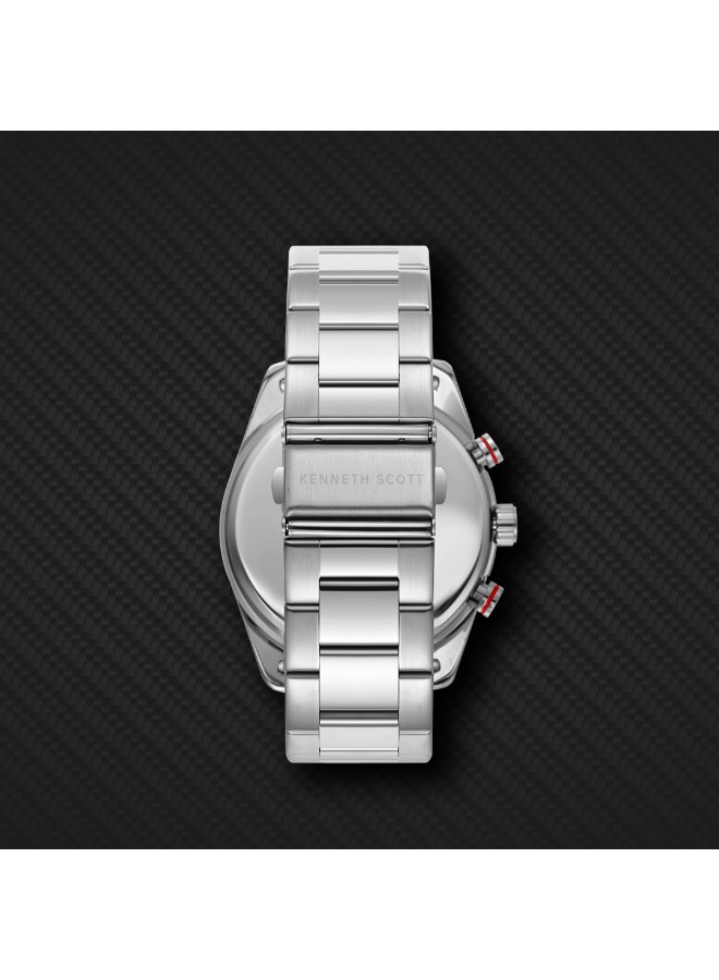Kenneth Scott Men’s Multi Function Watch | White Dial, 47mm, 30 m (3 ATM)