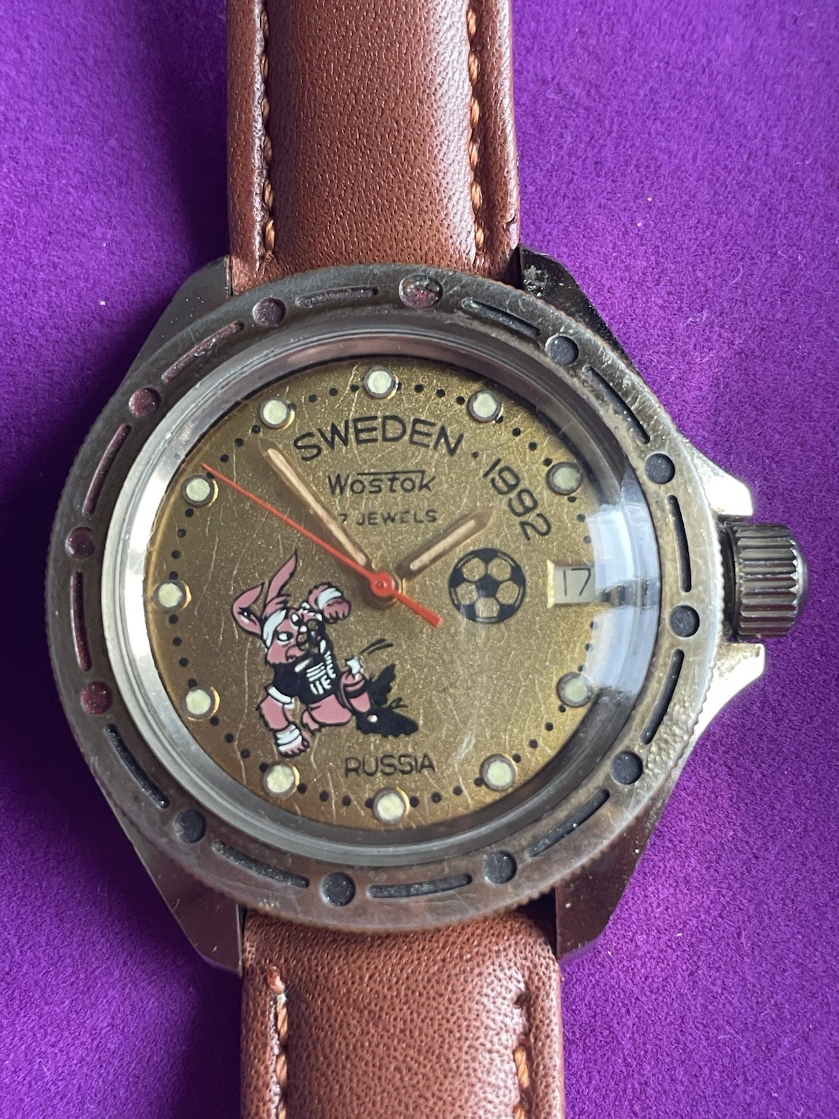 USSR Russian Mechanical Wristwatch Wostok Komandirskie Football Euro 1992 Sweden