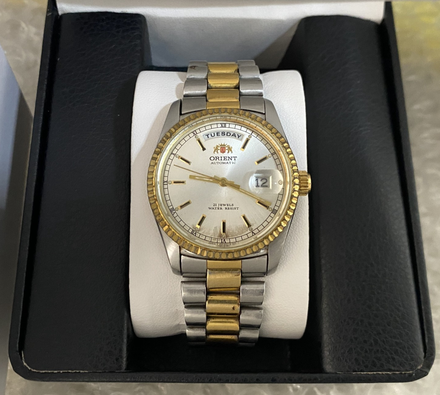 Orient President Automatic Day-Date White Dial Stainless Steel Gents Watch Rare