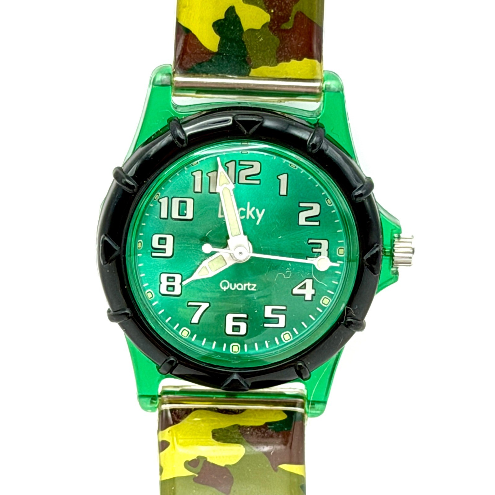 Lucky by Dingbats Green Camo Analog Watch Japan Quartz LK8017 Camouflage Strap