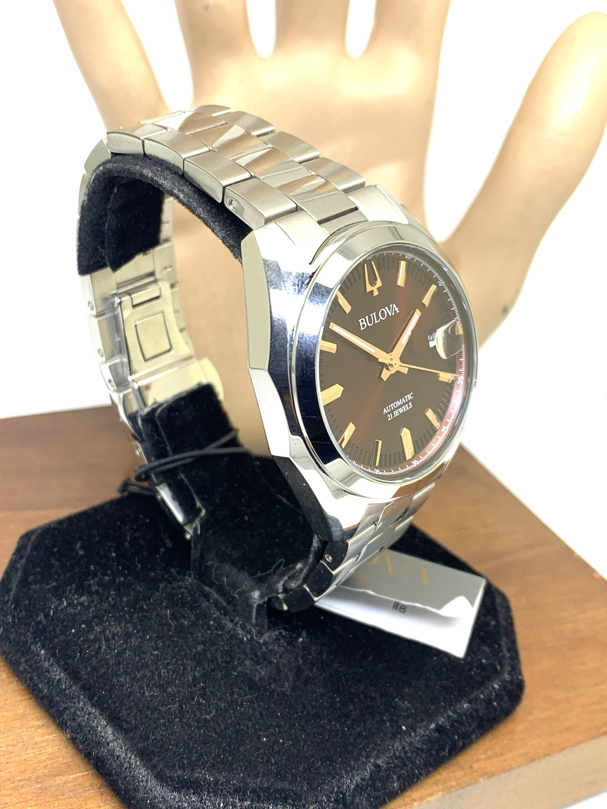 Bulova Men’s Watch 98B422 Automatic Burgundy Dial Silver Stainless Steel 39mm