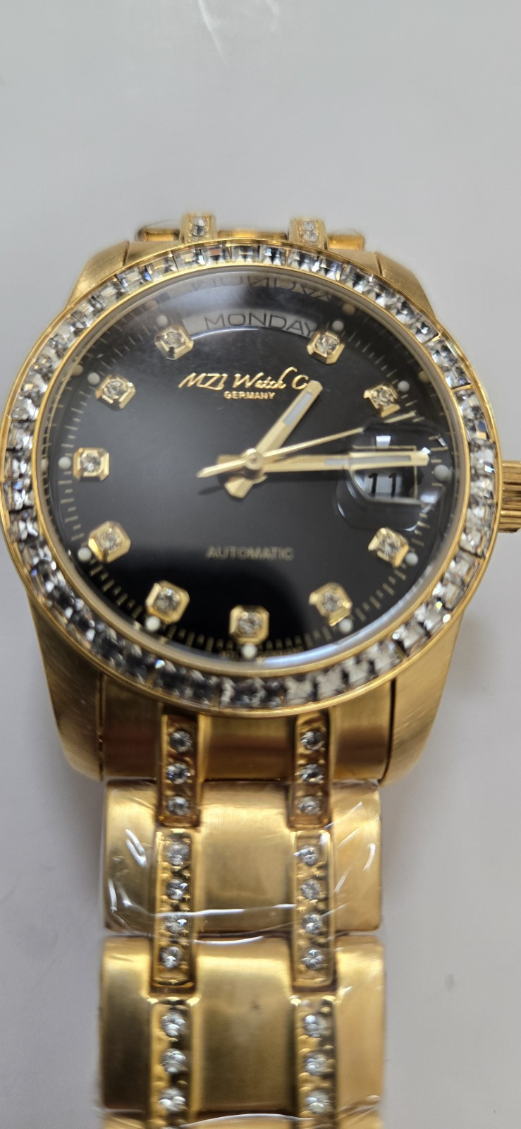 MZI Watch Co. Germany crystals Gold-tone 3 ATM Automatic Men’s Wristwatch NEW