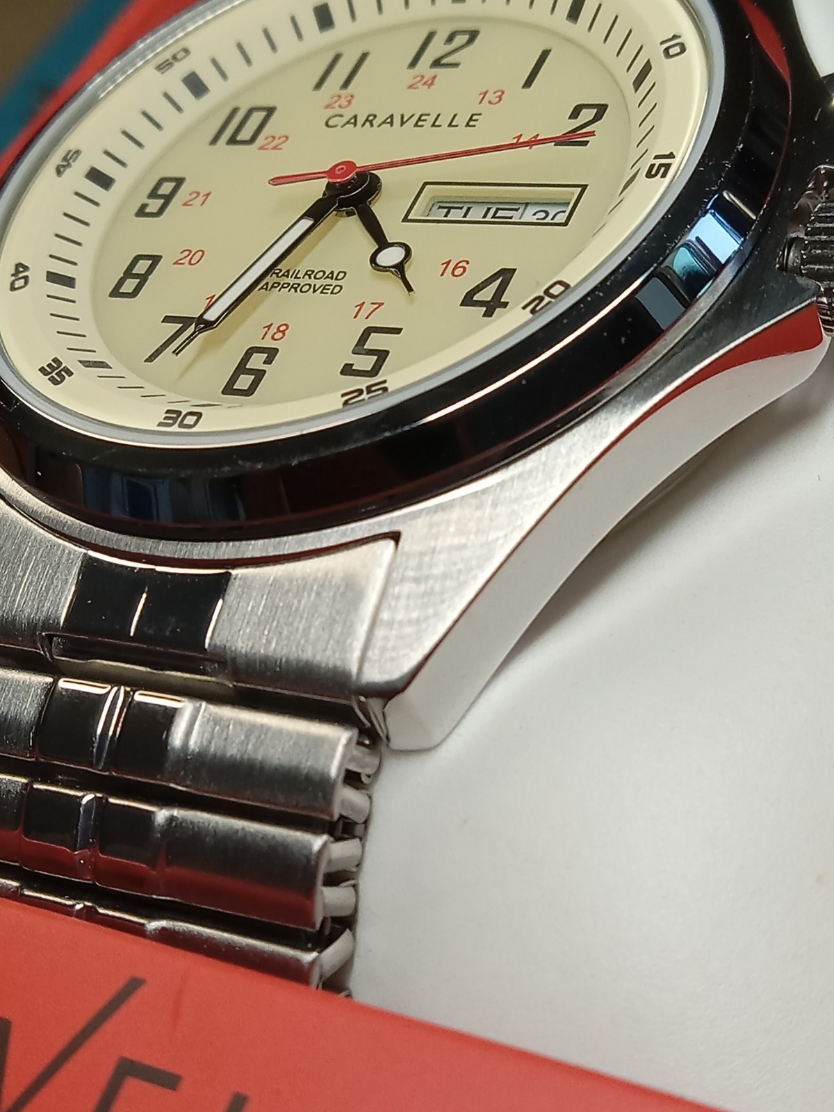Caravelle by Bulova Railroad SS Expansion Cream Dial Men’s Quartz Watch 43C124