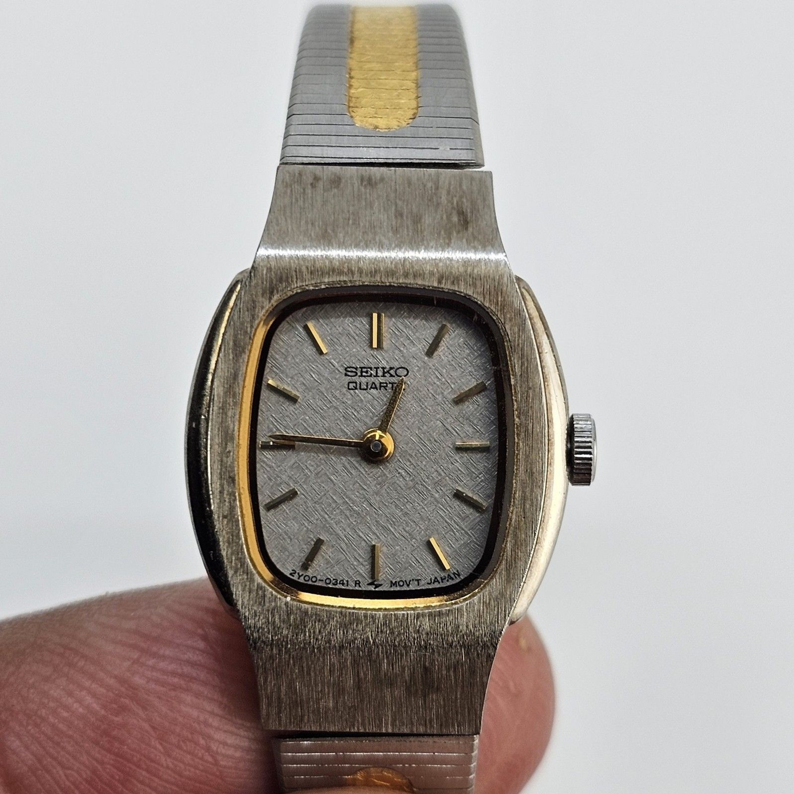 VTG 16MM SEIKO Women’s Watch Gray Dial Two Tone Bracelet 5″ Wrist New Battery
