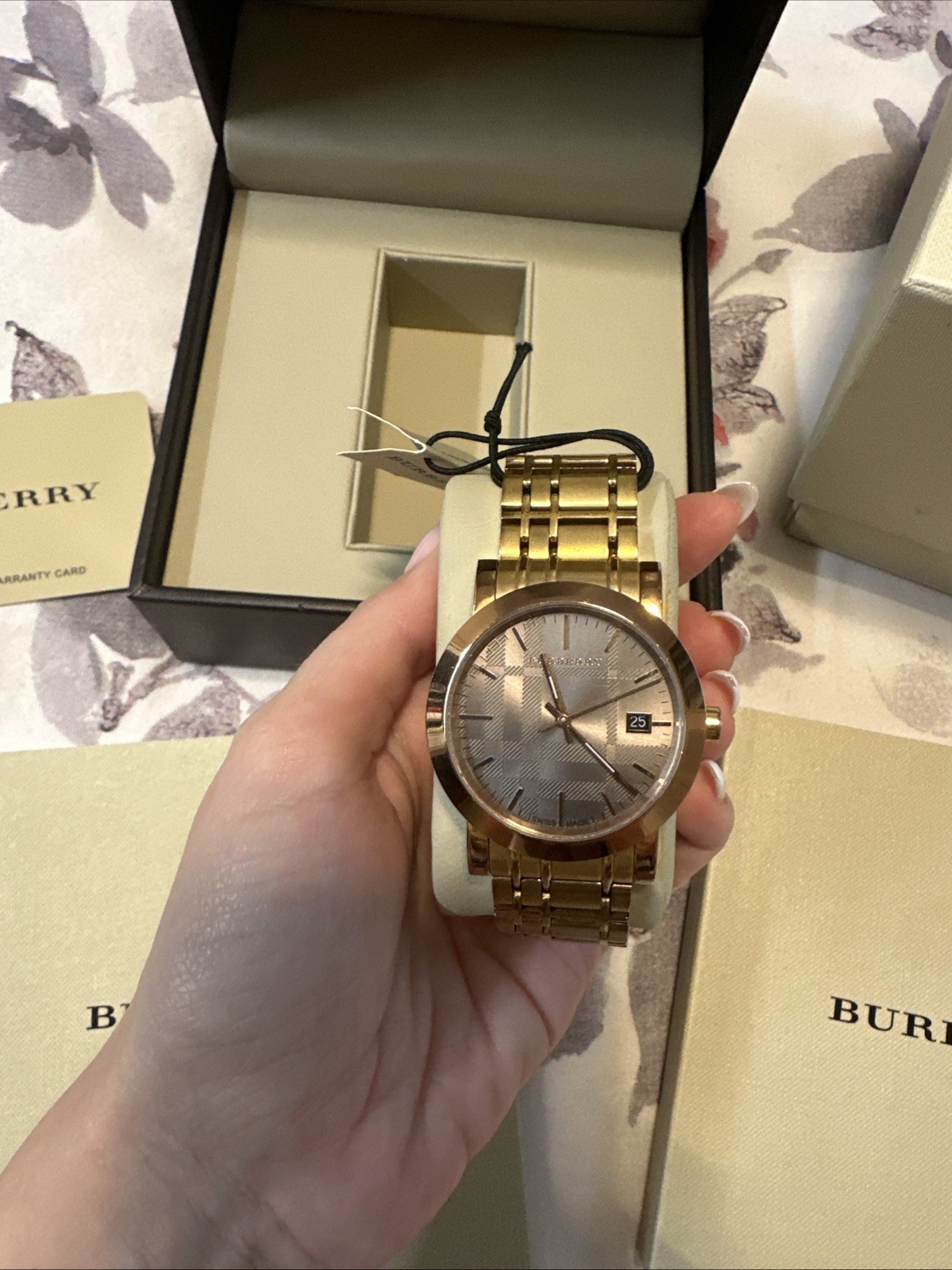 Burberry BU1861 Women’s Rose Gold Stainless Steel Watch w/ Box & Papers