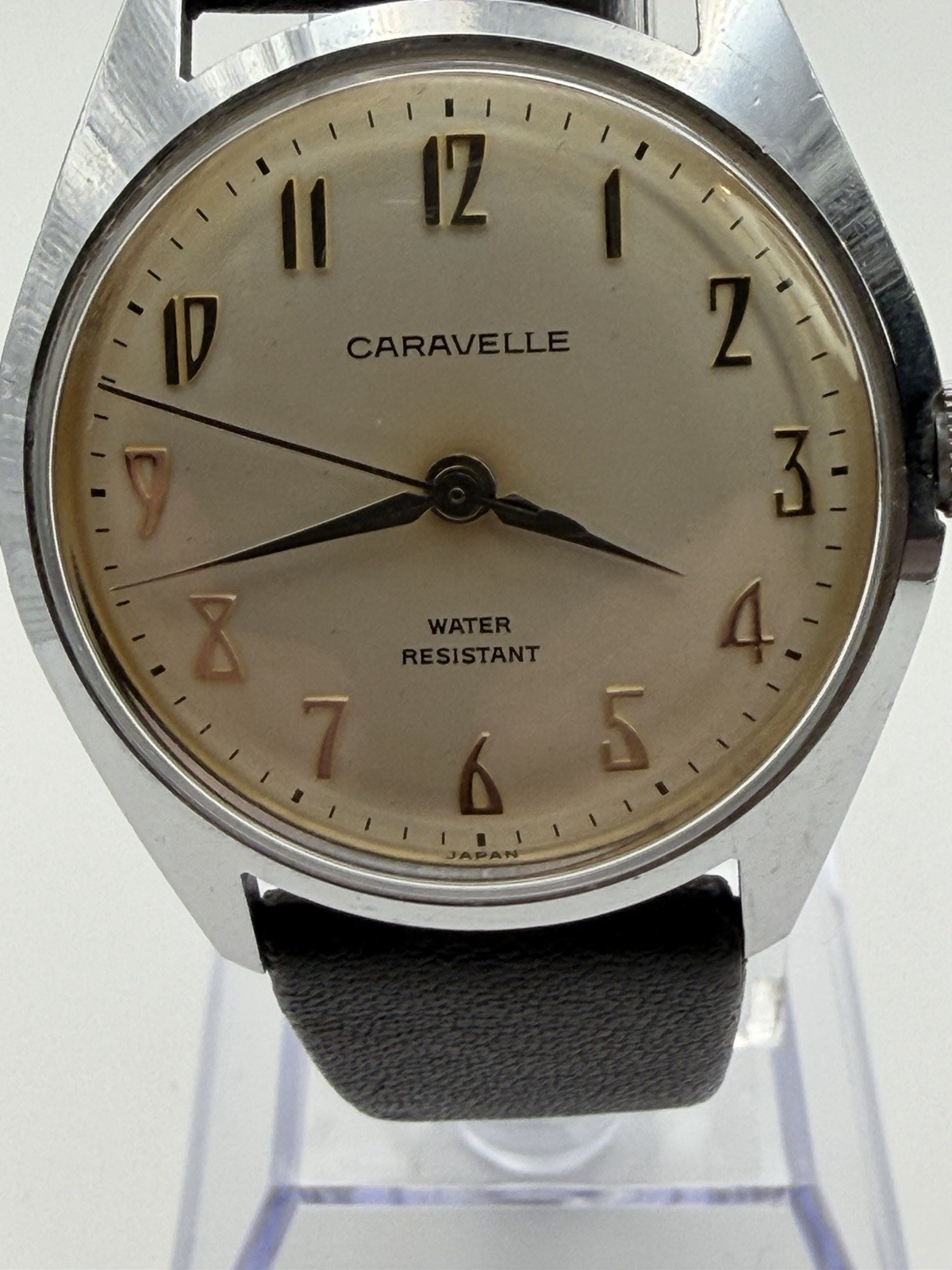 Caravelle Men’s Manual Wind Analog Watch Silver Dial Black Leather Strap