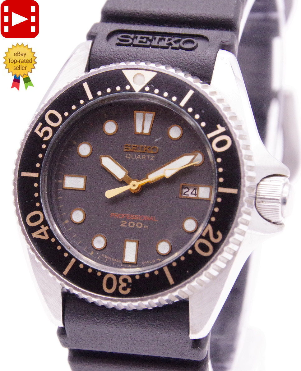 🎦Vintage 1988 [Exc+5] SEIKO 2A22-0170 Diver Black Qz 33mm Unisex Watch JAPAN